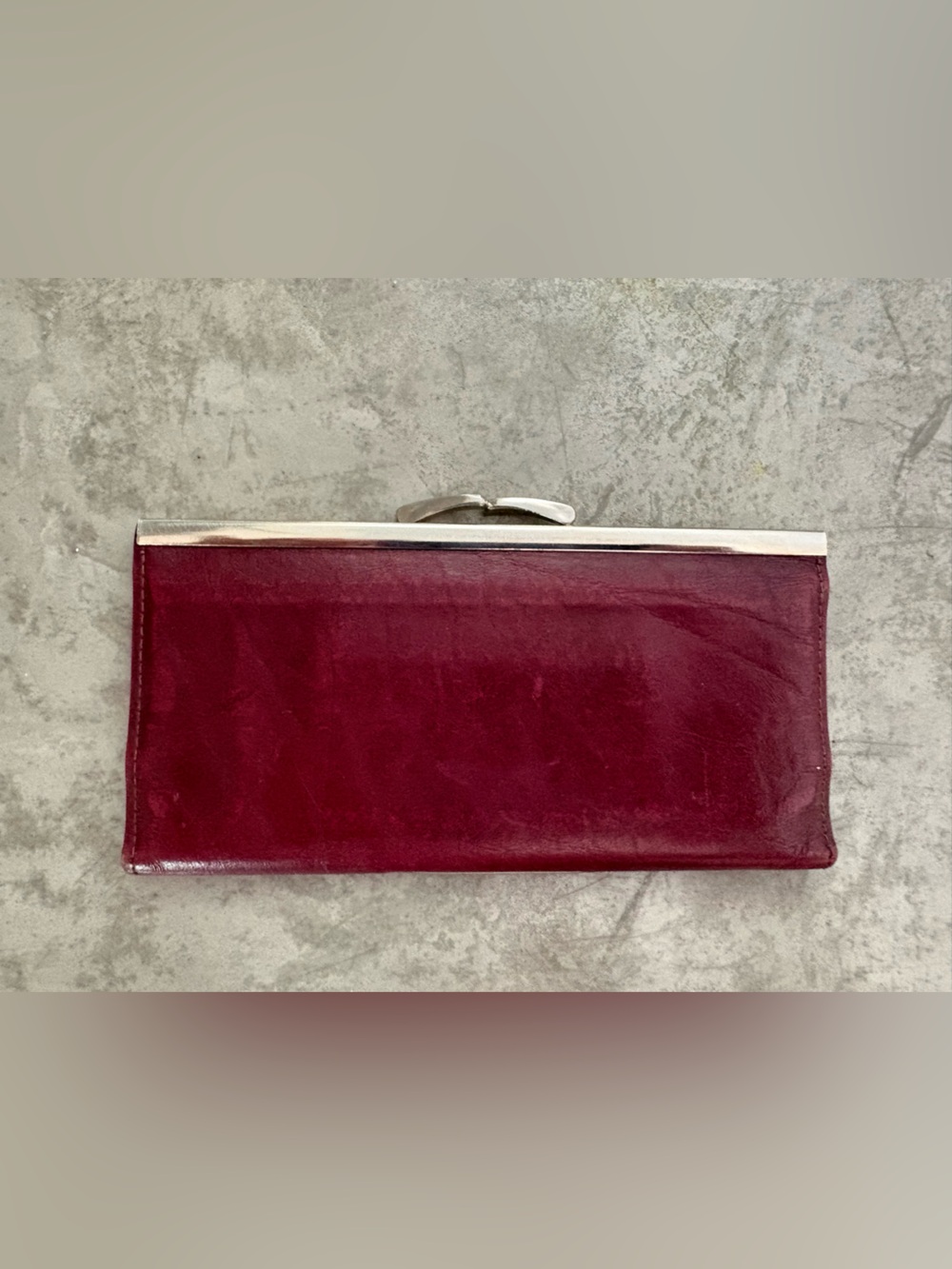 vintage burgundy leather wallet/coupon organizer kiss lock genuine cowhide